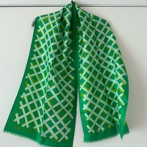 Vintage 1990’s Gene Meyer Green Lattice Pattern 100% Silk Scarf